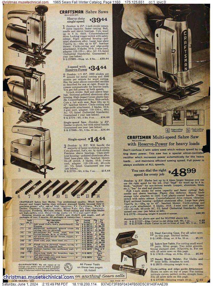 1965 Sears Fall Winter Catalog, Page 1160