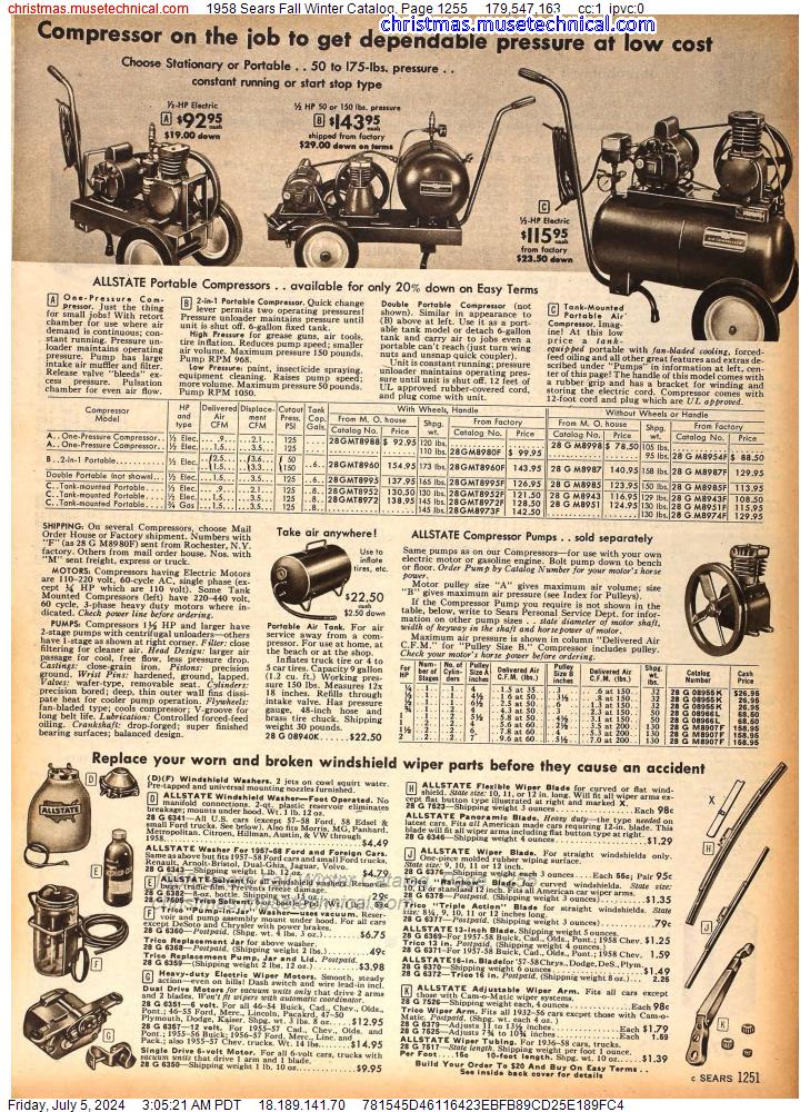1958 Sears Fall Winter Catalog, Page 1255