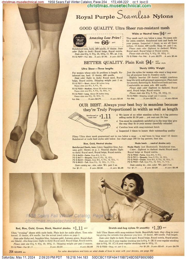 1958 Sears Fall Winter Catalog, Page 204