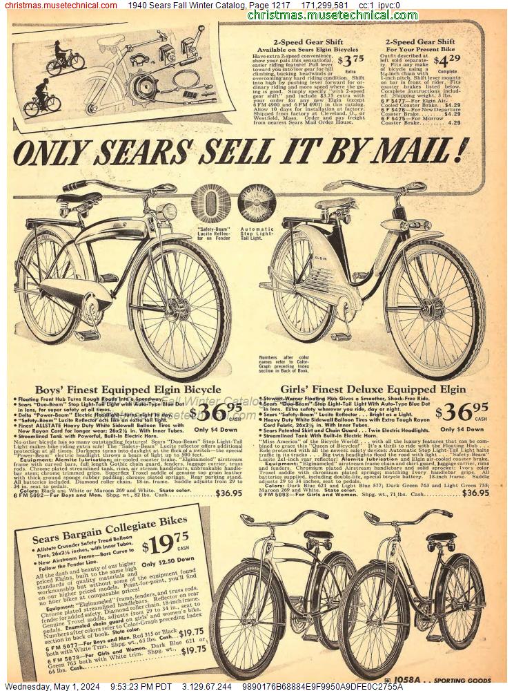 1940 Sears Fall Winter Catalog, Page 1217