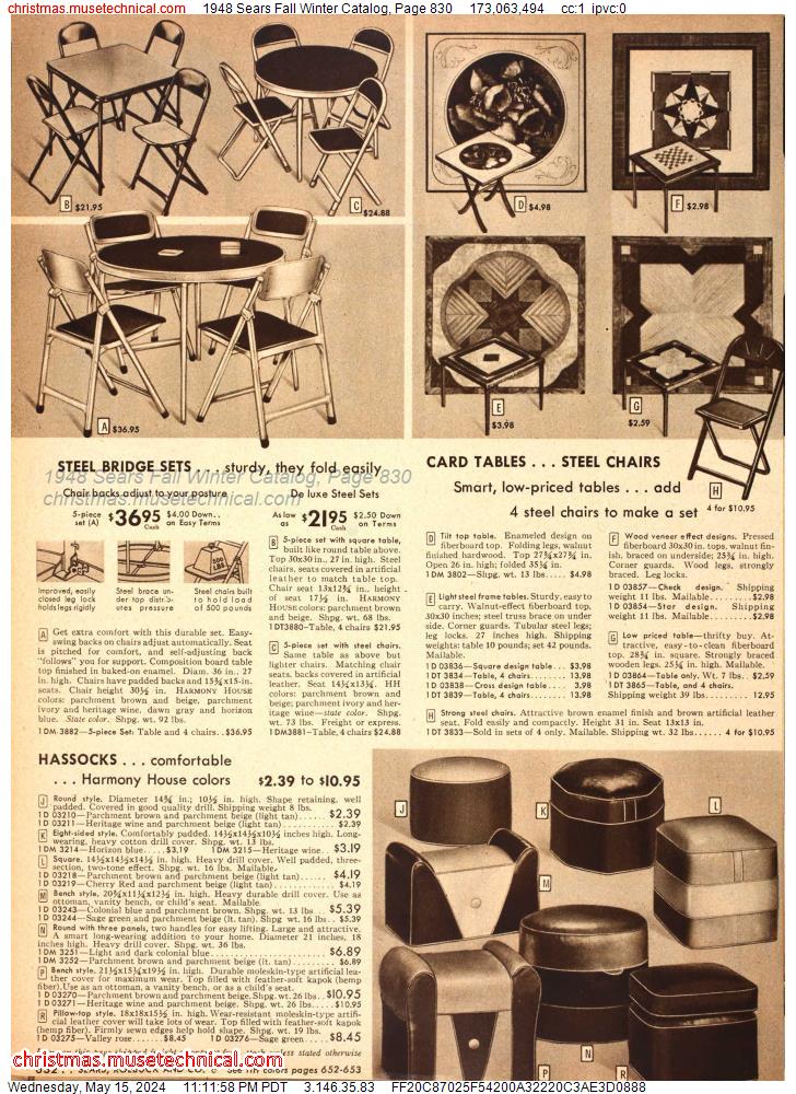 1948 Sears Fall Winter Catalog, Page 830