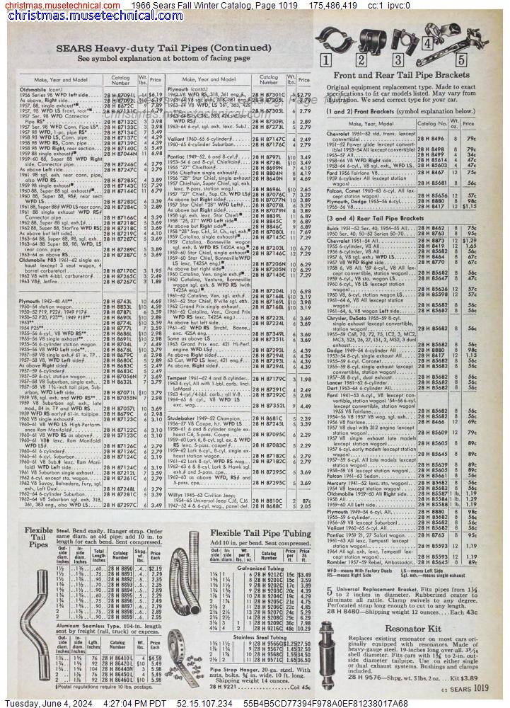 1966 Sears Fall Winter Catalog, Page 1019