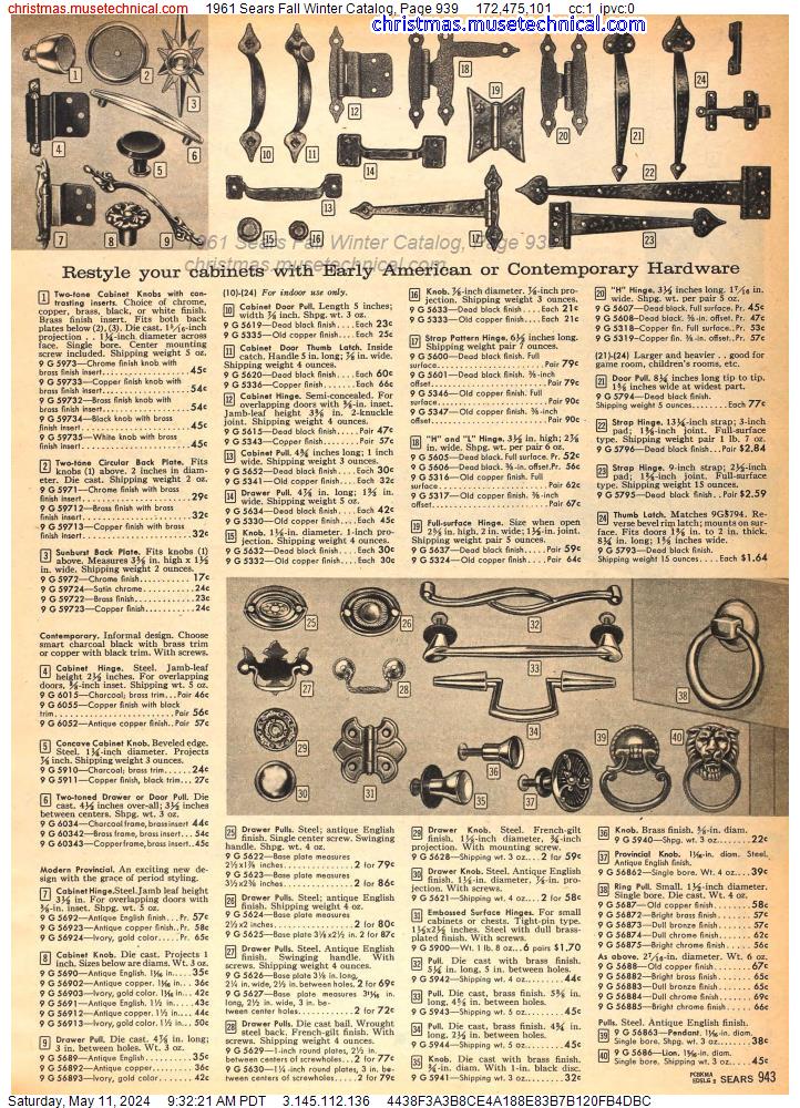 1961 Sears Fall Winter Catalog, Page 939