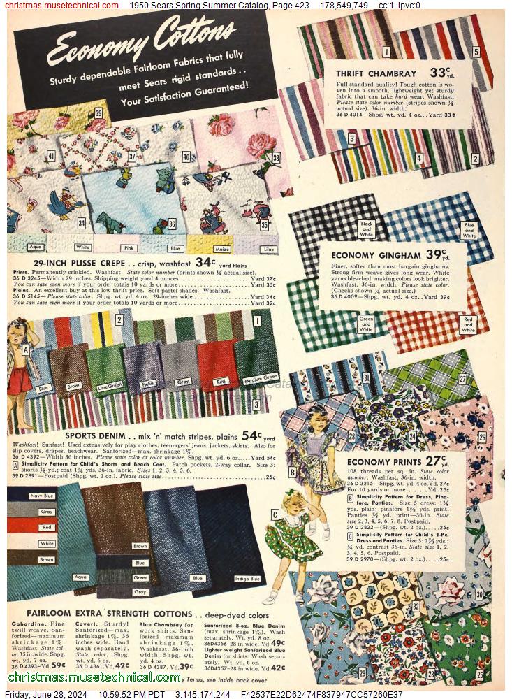 1950 Sears Spring Summer Catalog, Page 423