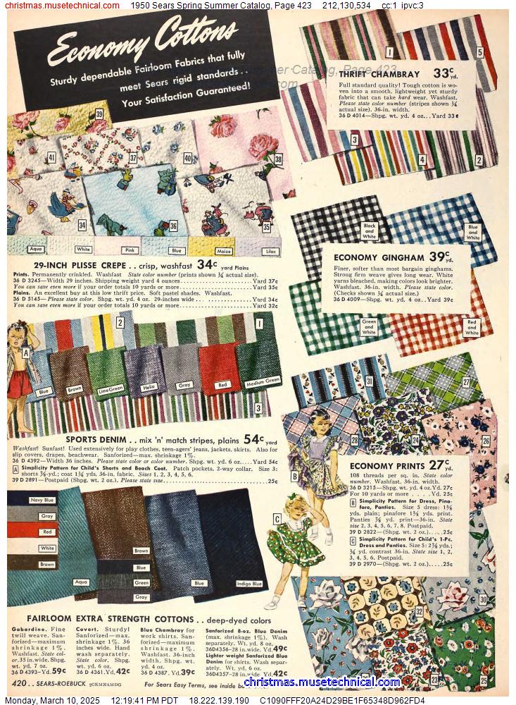 1950 Sears Spring Summer Catalog, Page 423