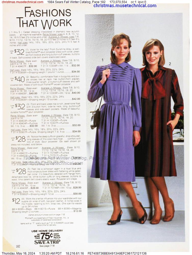 1984 Sears Fall Winter Catalog, Page 182