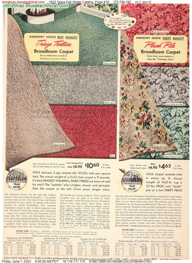 1952 Sears Fall Winter Catalog, Page 816