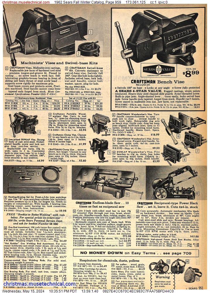 1962 Sears Fall Winter Catalog, Page 959