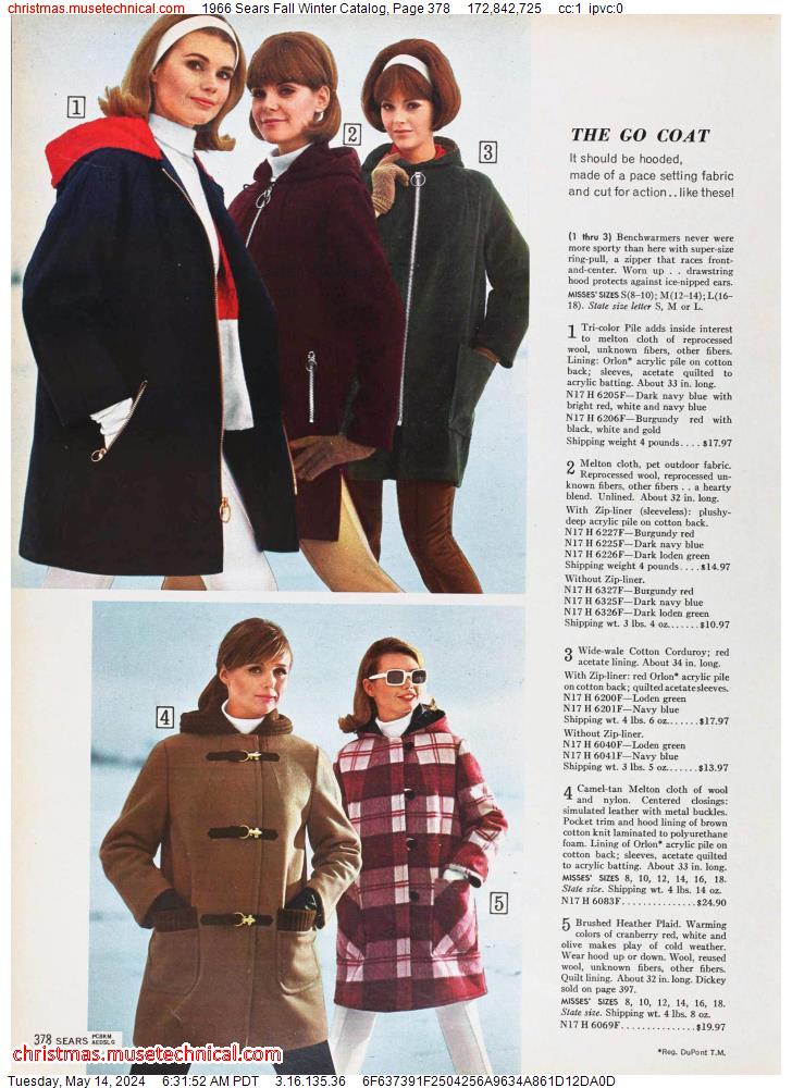 1966 Sears Fall Winter Catalog, Page 378