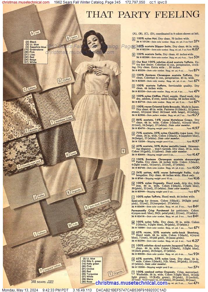 1962 Sears Fall Winter Catalog, Page 345