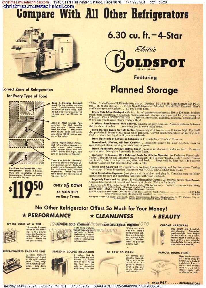1940 Sears Fall Winter Catalog, Page 1070