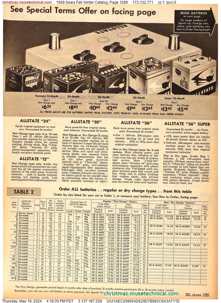 1958 Sears Fall Winter Catalog, Page 1289
