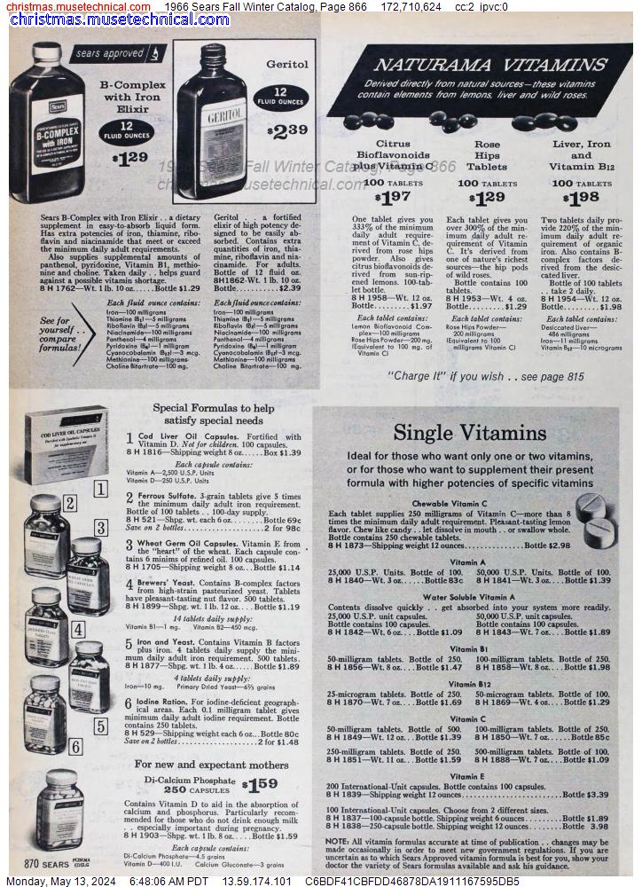 1966 Sears Fall Winter Catalog, Page 866
