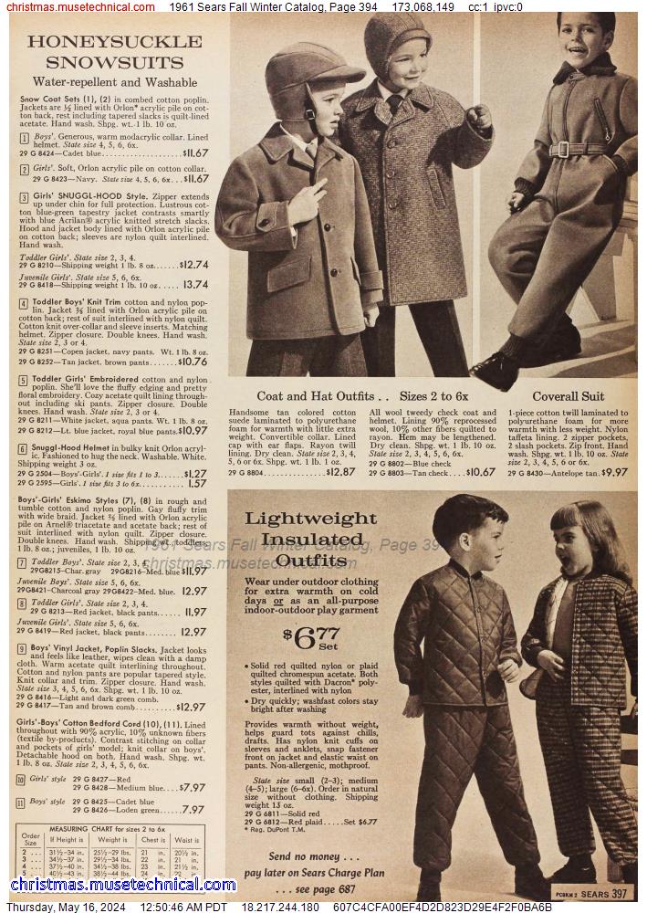 1961 Sears Fall Winter Catalog, Page 394