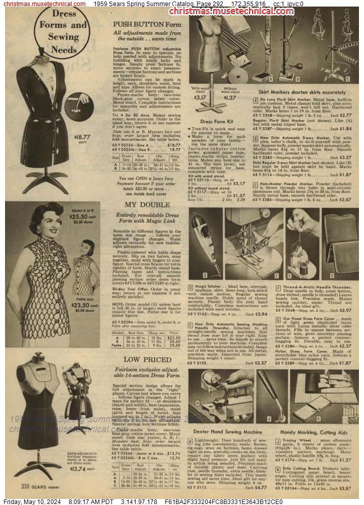 1959 Sears Spring Summer Catalog, Page 292