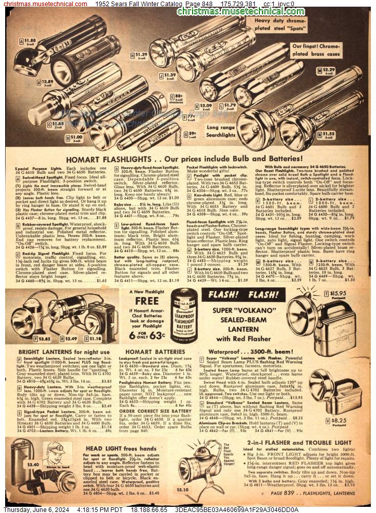 1952 Sears Fall Winter Catalog, Page 848