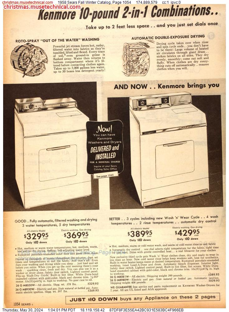 1958 Sears Fall Winter Catalog, Page 1054