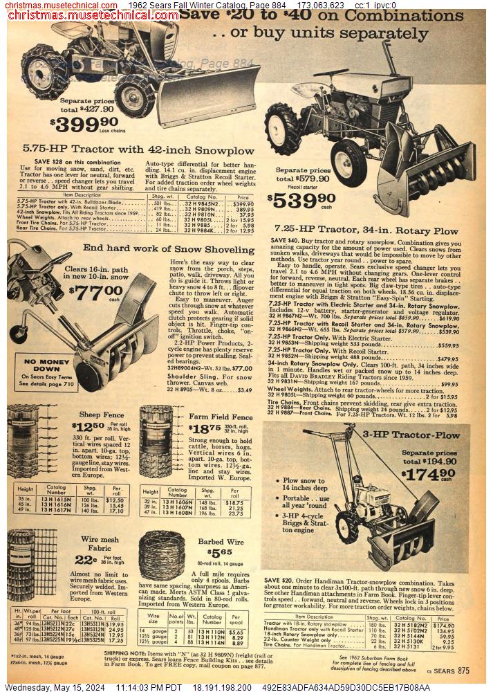 1962 Sears Fall Winter Catalog, Page 884