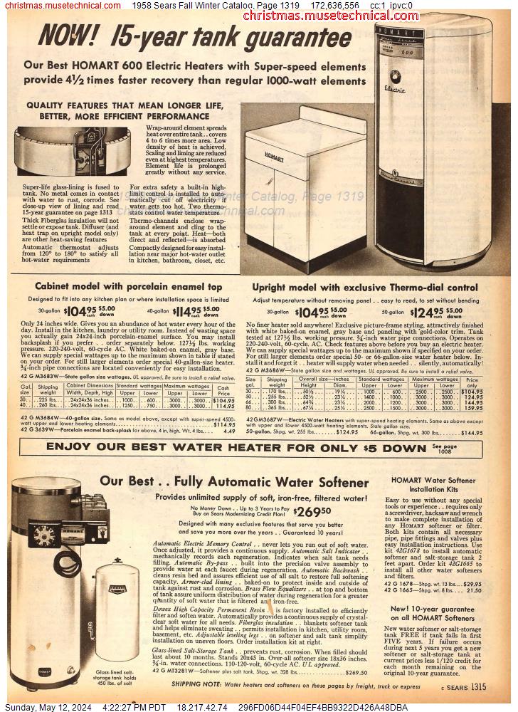 1958 Sears Fall Winter Catalog, Page 1319