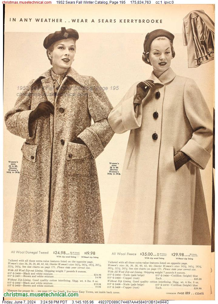 1952 Sears Fall Winter Catalog, Page 195