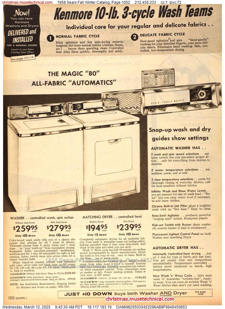 1958 Sears Fall Winter Catalog, Page 1052