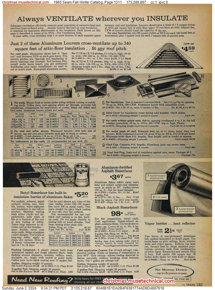 1965 Sears Fall Winter Catalog, Page 1311