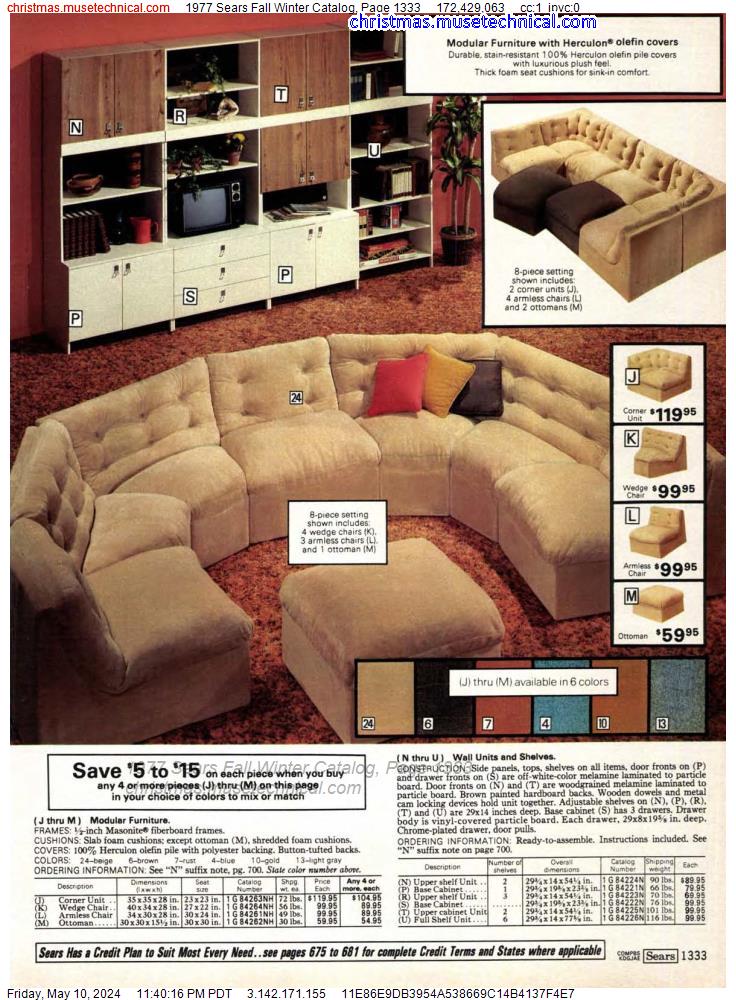 1977 Sears Fall Winter Catalog, Page 1333