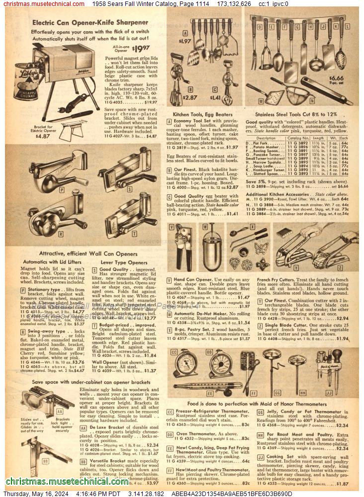 1958 Sears Fall Winter Catalog, Page 1114