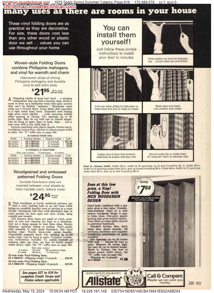 1975 Sears Spring Summer Catalog, Page 819