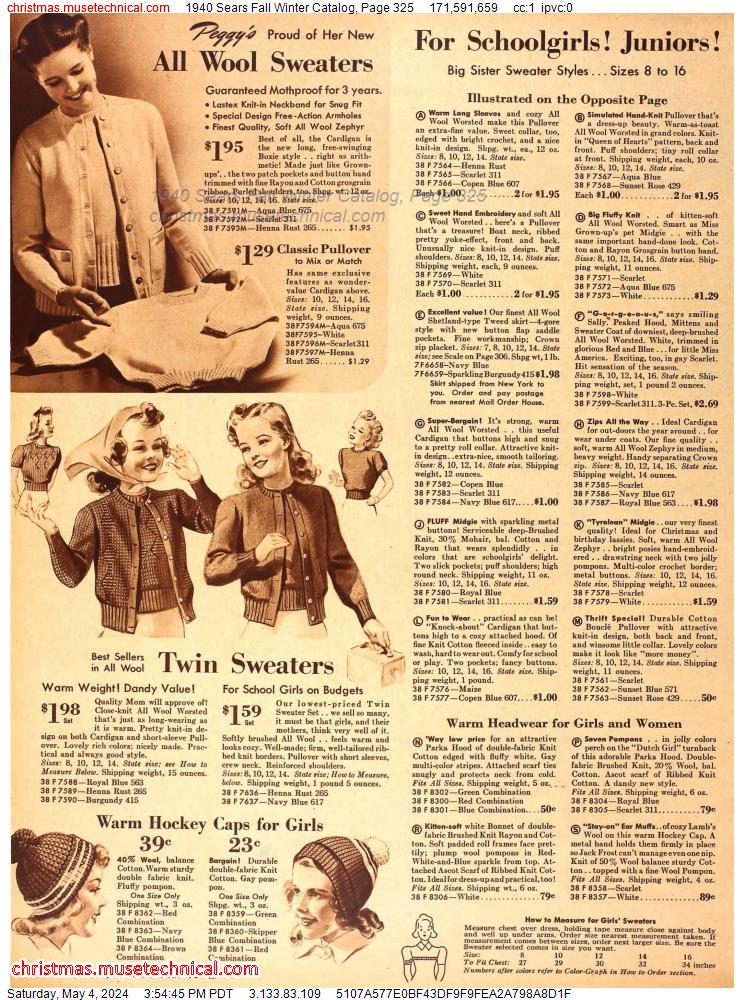 1940 Sears Fall Winter Catalog, Page 325