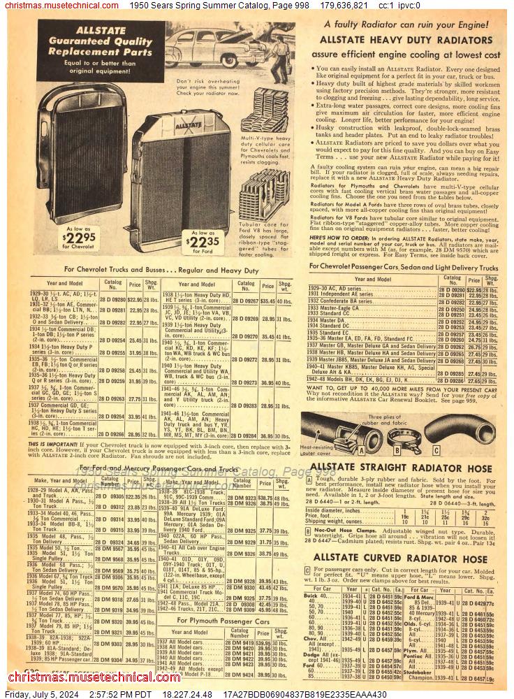 1950 Sears Spring Summer Catalog, Page 998
