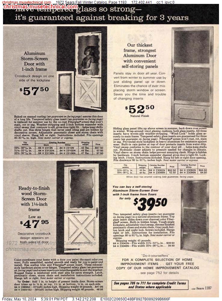 1972 Sears Fall Winter Catalog, Page 1193