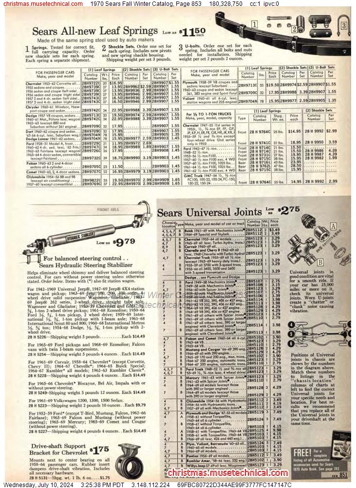 1970 Sears Fall Winter Catalog, Page 853