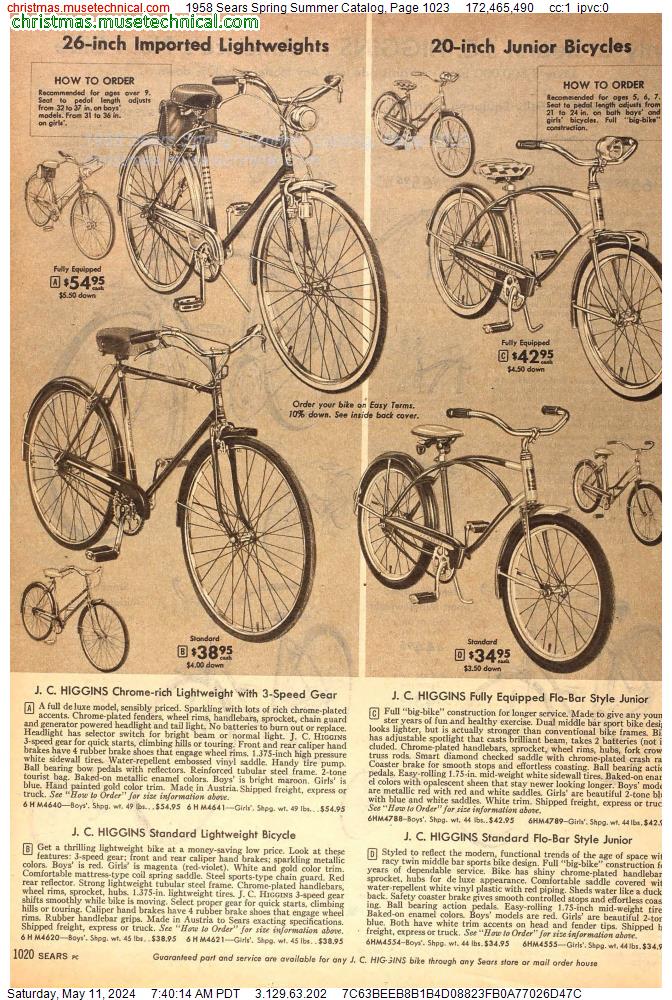 1958 Sears Spring Summer Catalog, Page 1023