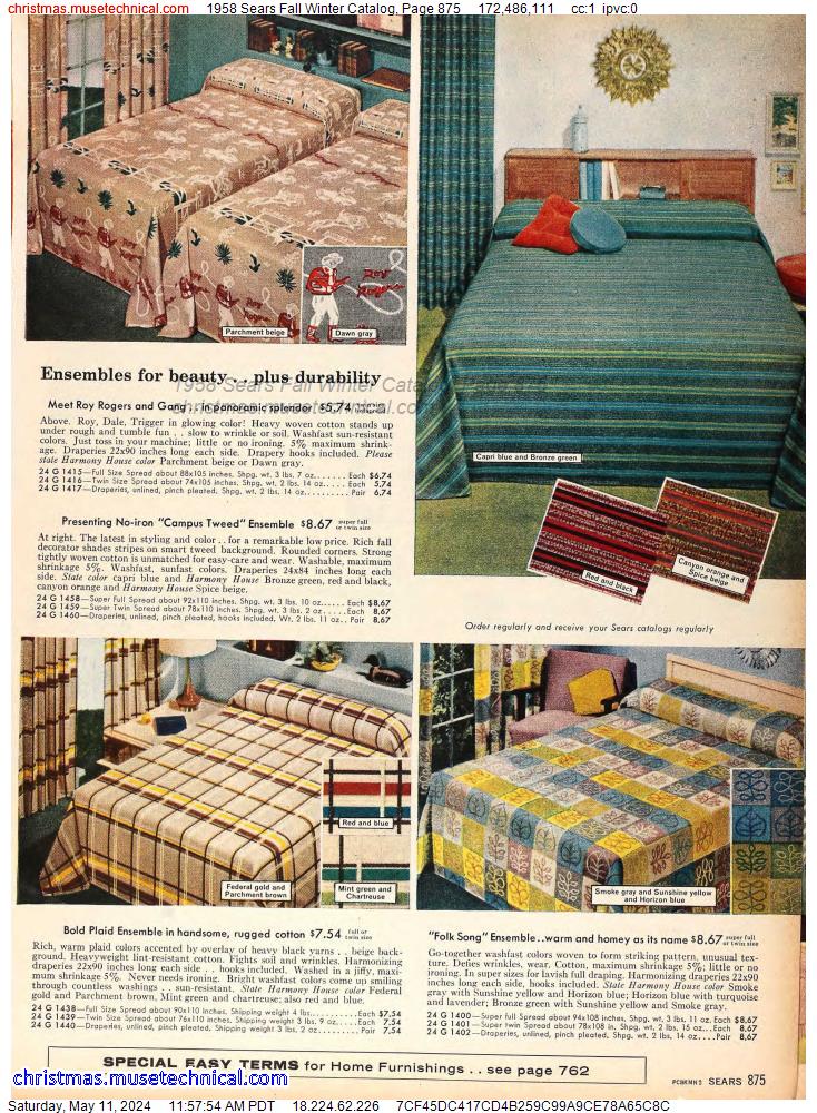 1958 Sears Fall Winter Catalog, Page 875