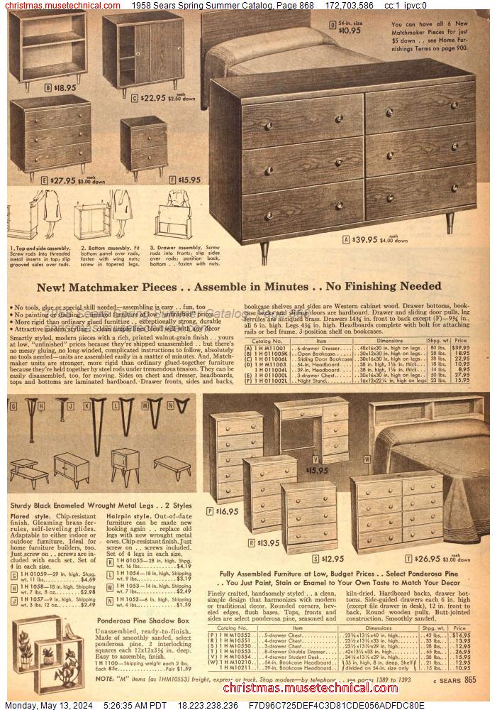 1958 Sears Spring Summer Catalog, Page 868