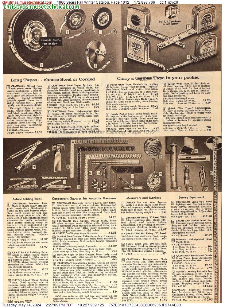 1960 Sears Fall Winter Catalog, Page 1012