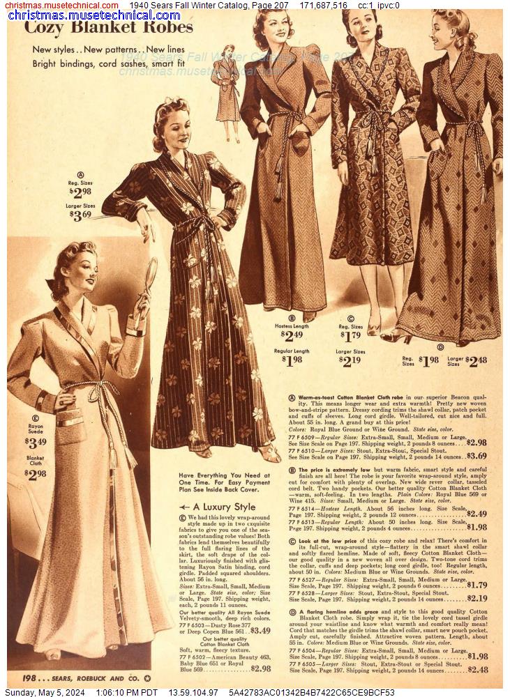 1940 Sears Fall Winter Catalog, Page 207