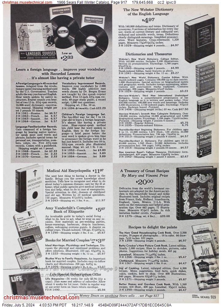 1966 Sears Fall Winter Catalog, Page 917
