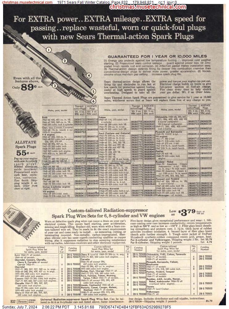 1971 Sears Fall Winter Catalog, Page 832
