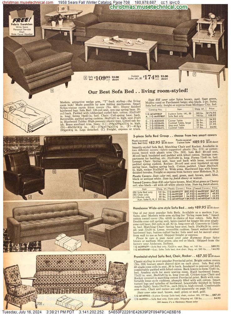 1958 Sears Fall Winter Catalog, Page 708