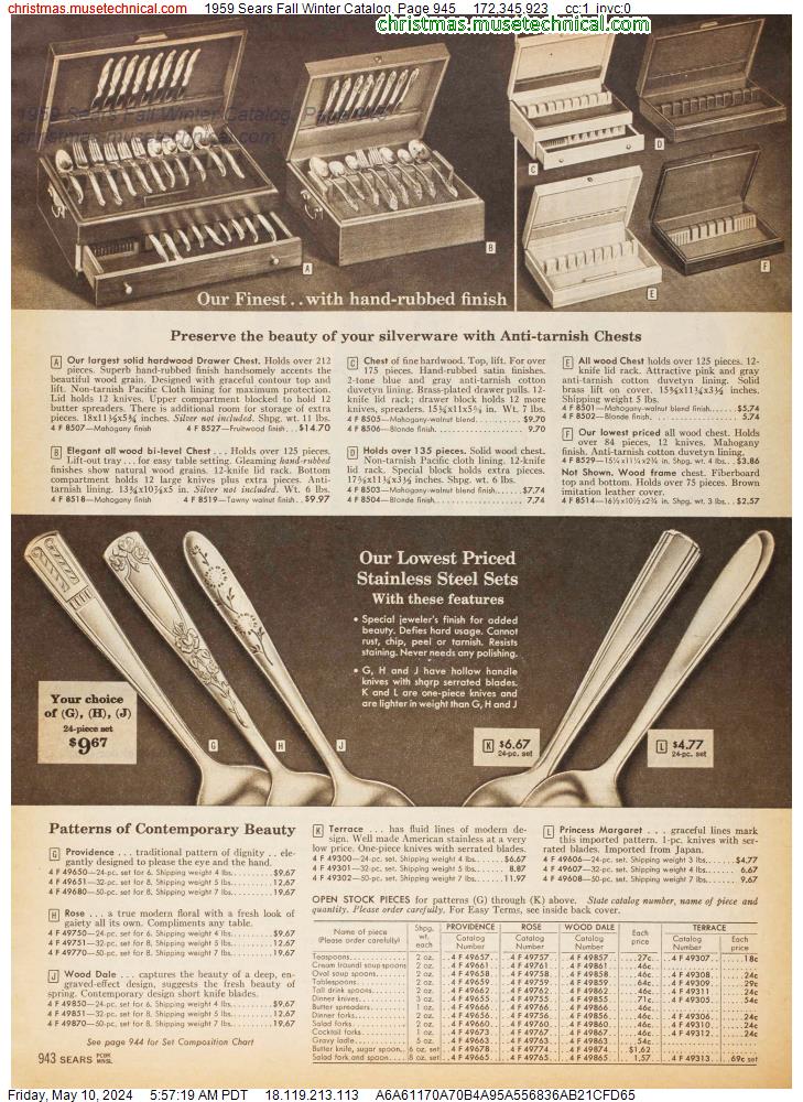 1959 Sears Fall Winter Catalog, Page 945