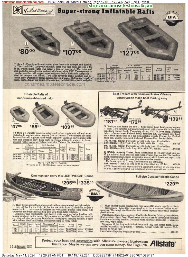 1974 Sears Fall Winter Catalog, Page 1218