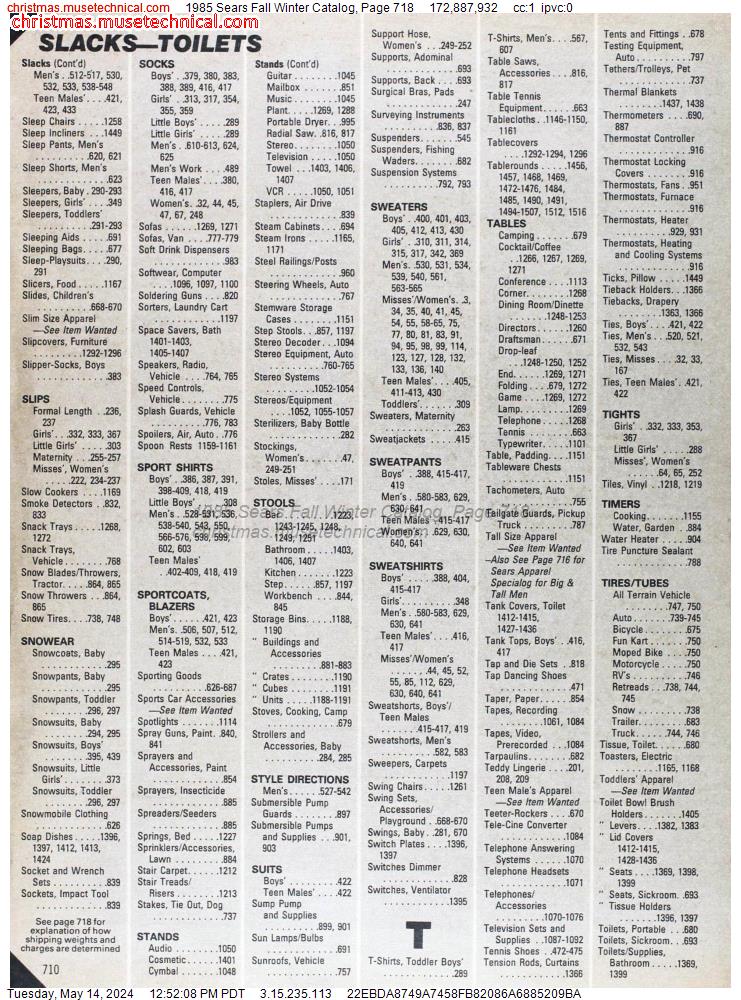 1985 Sears Fall Winter Catalog, Page 718
