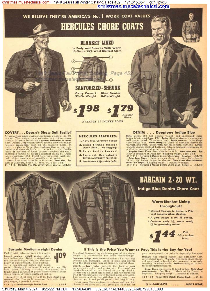 1940 Sears Fall Winter Catalog, Page 452