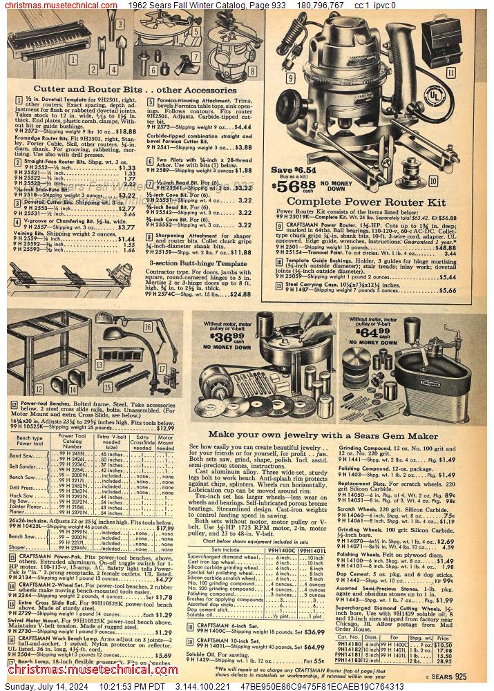 1962 Sears Fall Winter Catalog, Page 933