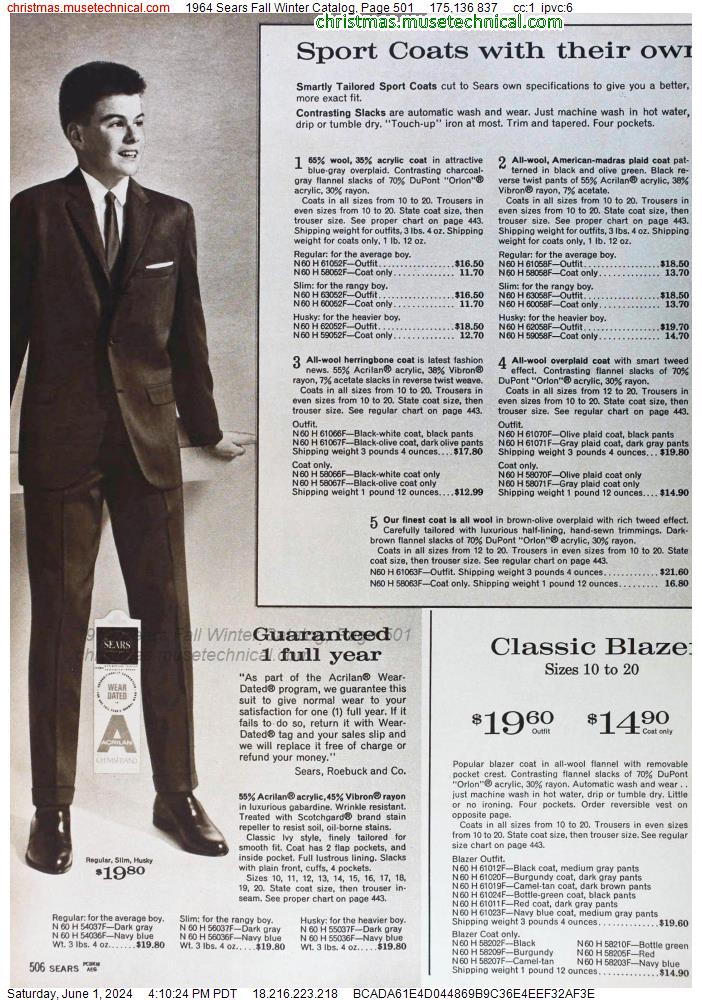 1964 Sears Fall Winter Catalog, Page 501