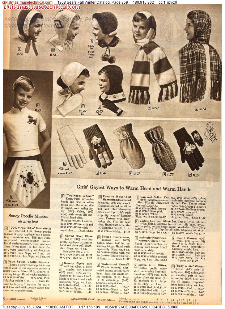 1958 Sears Fall Winter Catalog, Page 359