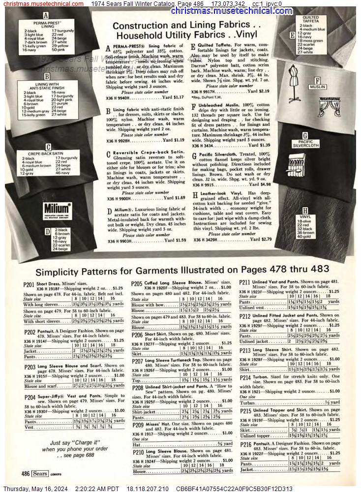 1974 Sears Fall Winter Catalog, Page 486