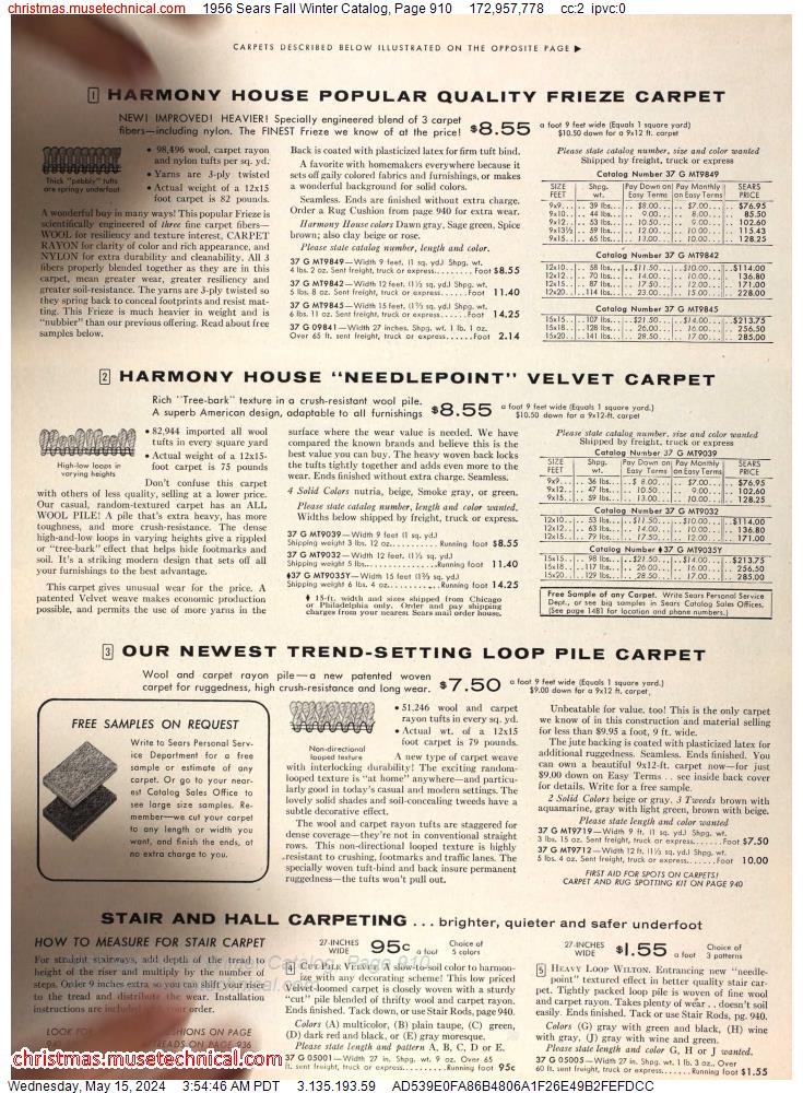 1956 Sears Fall Winter Catalog, Page 910
